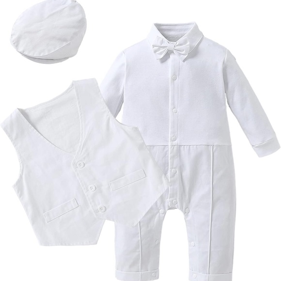 HOSUKKO Baby Boy Suit, One-Piece Romper & Vest & Beret & Bowtie Size 12 to 18 - Picture 1 of 4